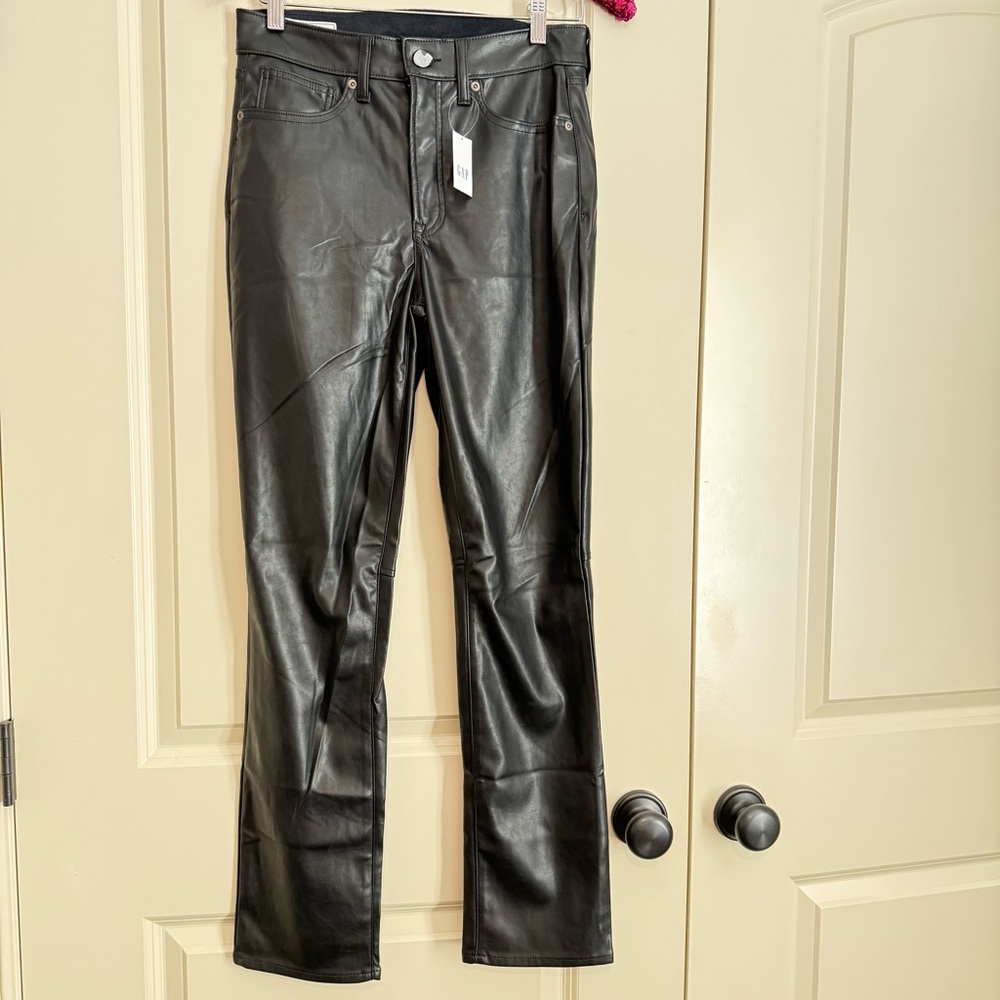 GAP Black Faux Leather Straight-Leg Pants - Picture 10 of 12
